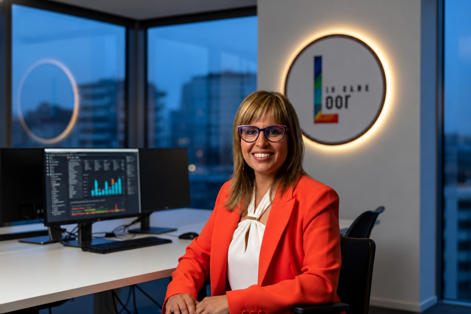 Fernanda Loor Moreira en las oficinas de IV Gama Loor